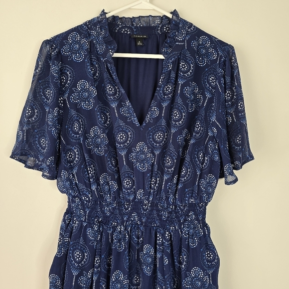 Torrid Blue Paisley Ruffle Maxi Dress Flutter Sleeves Size 12 Flowy Semi Sheer - Picture 5 of 15